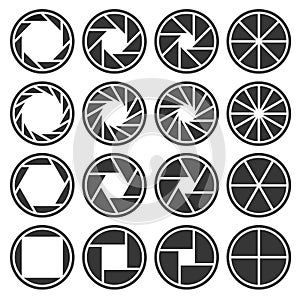 Aperture Camera Shutter Focus Icons Set. Vector