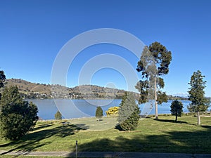 The Apex Park is a popular parkland located on Lake Hume, is known as The Pines, The image at Albury, Australia.