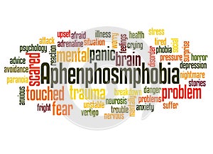 Aphenphosmphobia fear of being touched word cloud concept 2