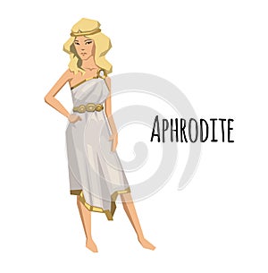 Aphrodite, ancient Greek goddess of Love and Beauty. Mythology. Flat vector illustration. Isolated on white background.