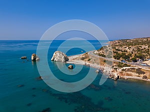 Aphrodite rock in Paphos Cyprus - aerial view