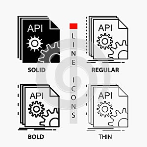 Api, app, coding, developer, software Icon in Thin, Regular, Bold Line and Glyph Style. Vector illustration