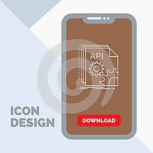 Api, app, coding, developer, software Line Icon in Mobile for Download Page