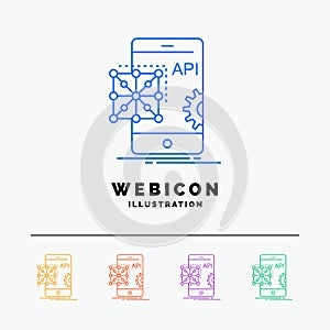 Api, Application, coding, Development, Mobile 5 Color Line Web Icon Template isolated on white. Vector illustration