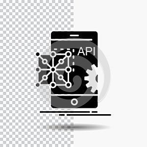 Api, Application, coding, Development, Mobile Glyph Icon on Transparent Background. Black Icon