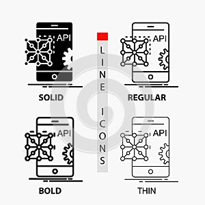 Api, Application, coding, Development, Mobile Icon in Thin, Regular, Bold Line and Glyph Style. Vector illustration