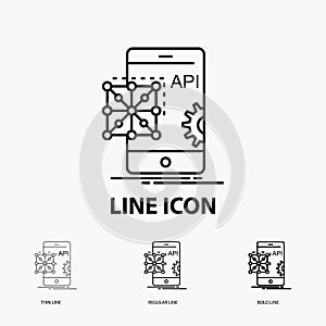 Api, Application, coding, Development, Mobile Icon in Thin, Regular and Bold Line Style. Vector illustration