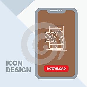 Api, Application, coding, Development, Mobile Line Icon in Mobile for Download Page