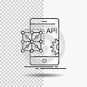 Api, Application, coding, Development, Mobile Line Icon on Transparent Background. Black Icon Vector Illustration