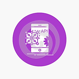 Api, Application, coding, Development, Mobile White Glyph Icon in Circle. Vector Button illustration