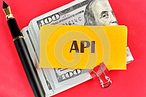 API (application program interface). The concept of technology and development. Phrase, words, text API on a
