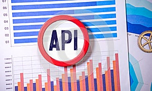 API (application program interface) on wood background