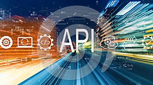 API - application programming interface concept with high speed motion blur