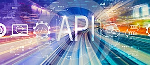 API - application programming interface concept with high speed motion blur