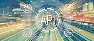 API - application programming interface concept with high speed motion blur