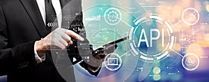 API - application programming interface concept API concept with businessman
