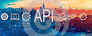 API - application programming interface concept with the Bay Bridge in San Francisco