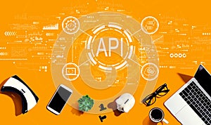 API - application programming interface concept with electronic gadgets and office supplies