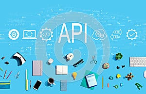API - application programming interface concept with electronic gadgets and office supplies