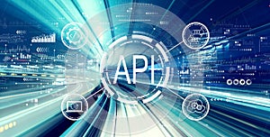 API - application programming interface concept with high speed motion blur