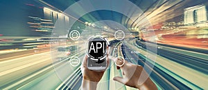API - application programming interface concept with high speed motion blur