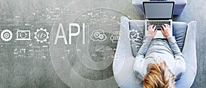 API - application programming interface concept with man using a laptop
