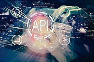 API - application programming interface concept API concept with man using tablet