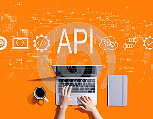 API - application programming interface concept with person using a laptop