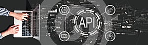 API - application programming interface concept with person using a laptop