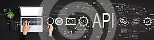 API - application programming interface concept with person using laptop computer