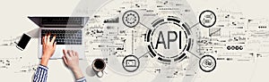 API - application programming interface concept with person using laptop