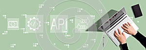 API - application programming interface concept with person using laptop computer