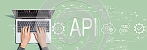 API - application programming interface concept with person using laptop computer