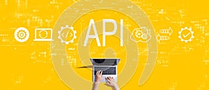 API - application programming interface concept with person working with laptop