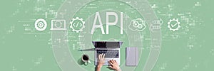 API - application programming interface concept with person working with laptop