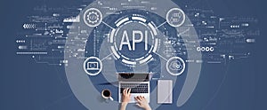 API - application programming interface concept with person working with laptop