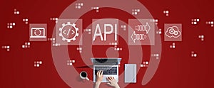 API - application programming interface concept with person working with laptop