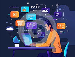 API Application Programming Interface Concept with Programmer Interacting on Laptop