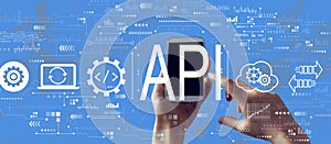 API - application programming interface concept with smartphone