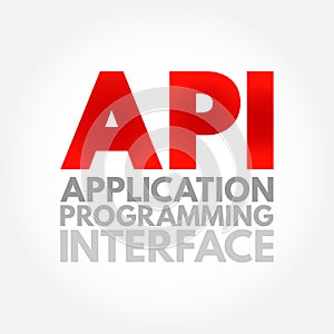 API Application Programming Interface - connection between computers or between computer programs, acronym text concept background