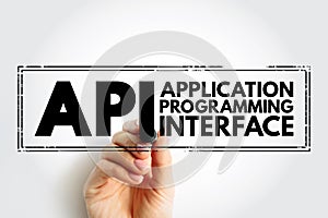 API Application Programming Interface - connection between computers or between computer programs, acronym text stamp concept
