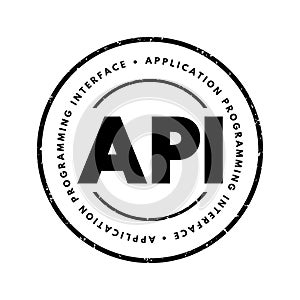 API Application Programming Interface - connection between computers or between computer programs, acronym text stamp concept