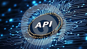 API Application Programming Interface Embedded on Circuit Board. Code, Technology Concept