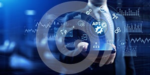 API application programming interface function and procedure development technology concept on screen.