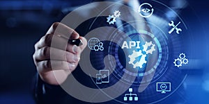 API application programming interface function and procedure development technology concept on screen.