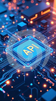 API, Application Programming Interface icon concept. Software development tool, City background