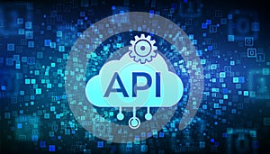 API. Application Programming Interface icon. Software development tool, information technology and business concept. Binary data