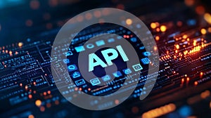 API, Application Programming Interface, Software Development Concept on Futuristic Circuit Board