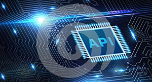 API - Application Programming Interface. Software development tool. Business, modern technology, internet and networking concept