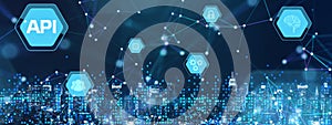 API - Application Programming Interface. Software development tool. Business, modern technology, internet and networking concept